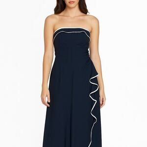 Y2K Strapless Ruffle Long Black Formal Dress Size 10 Chiffon Prom Minimalist LBD